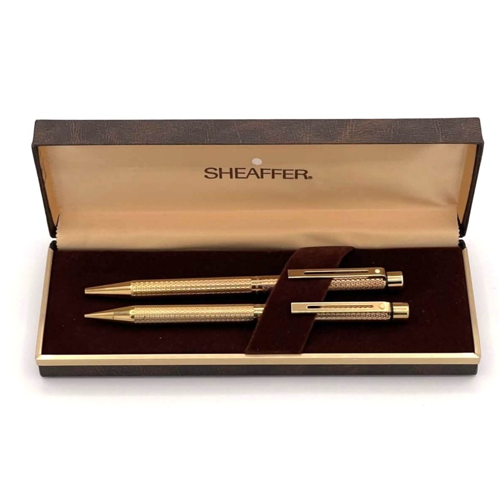 Sheaffer White Dot 23k Gold Plated Rollerball Pens & Pencil set In Box